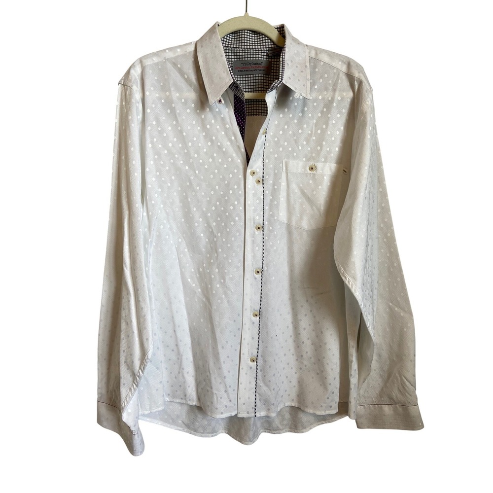 John Lennon I'll Cry Instead White Polka Dot Button Down Shirt Mens Large